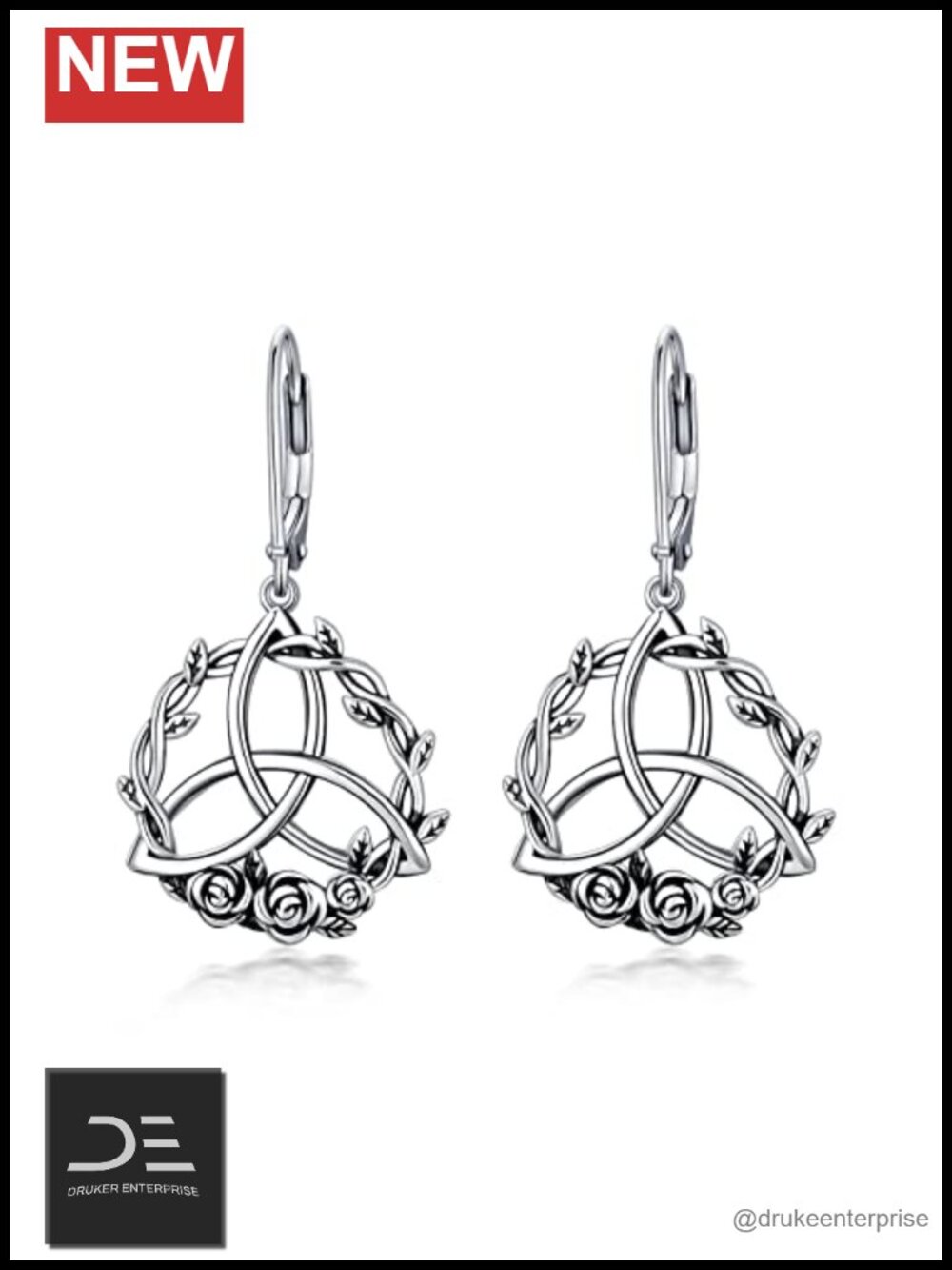 Sterling Silver Celtic Knot Leverback Drop Earrings Irish Jewelry Gift for